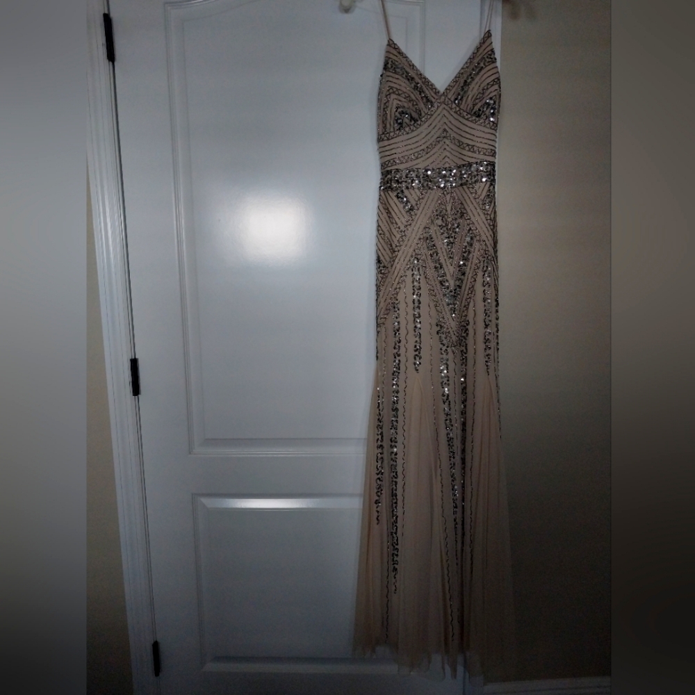 Beautiful Gown By Marina, Champagne Color, Size 2, Never Worn Tag Still Attached